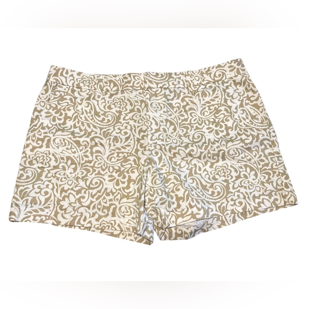 Tommy Hilfiger Womens Paisley Printed White And Khaki Shorts Size 16